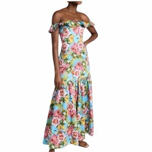 NWOT BORGO DE NOR Farrah Floral Off the Shoulder Maxi PEONIA BLUE/PINK Sz 6